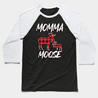 Red Plaid Momma Moose Matching Family Pajama Christmas Gift Baseball T-Shirt